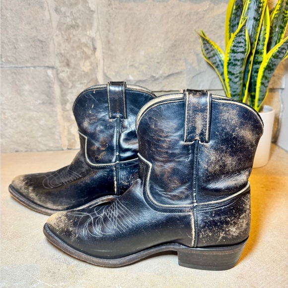 💕 FRYE Billy Short Distressed Women’s Black Leather Biker Boots Size 7.5 B - Picture 3 of 11